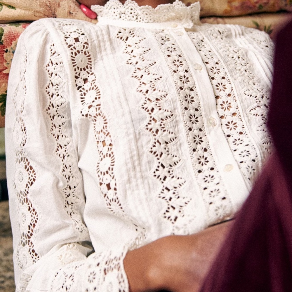 Sézane White Elegant Lace Trim White Blouse - Picture 4 of 5